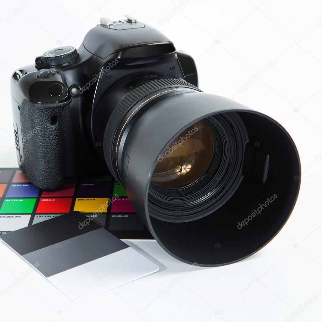 Professional photo camera with photo lens