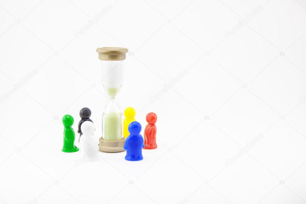 Colorful plastic toy people on white background