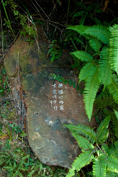 Palavras chinesas graffiti em uma parede de pedra — Fotografia de Stock