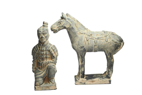Guerriers Terra Cotta avec cheval en porcelaine ancienne — Photo