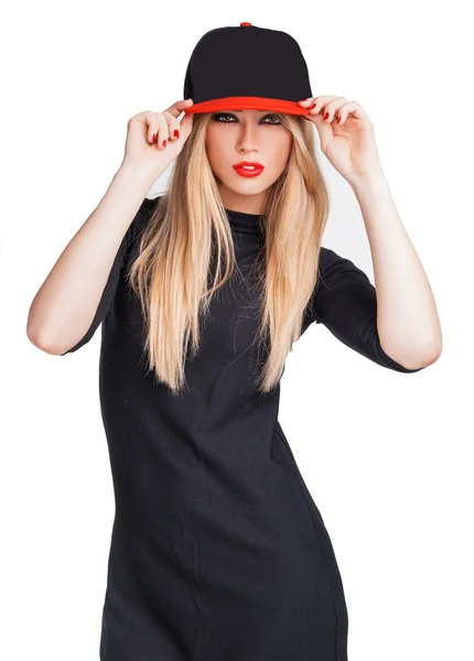 A beautiful young girl in a cap — Stock Photo, Image