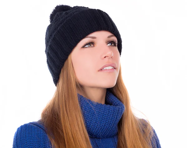 Menina bonita no chapéu de inverno — Fotografia de Stock