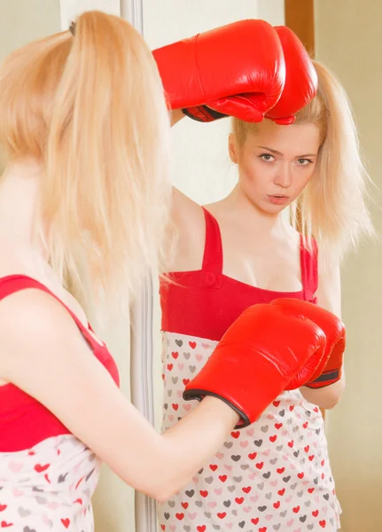 Pretty blonde girl in Boxing gloves — Stock Photo, Image