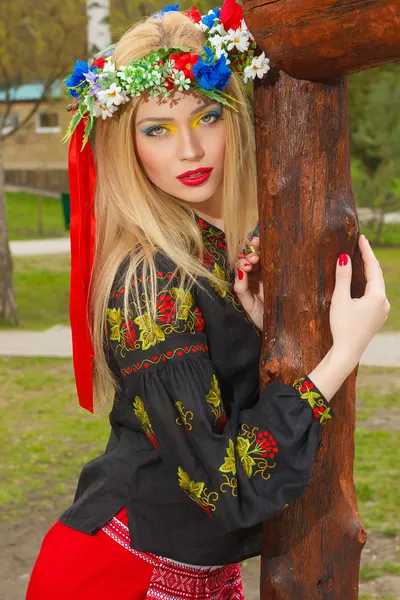 Mooi meisje in de Oekraïense nationale jurk poseren — Stockfoto