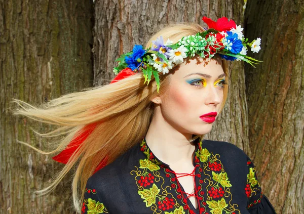 Gyönyörű lány pózol, ukrán nemzeti ruha — Stock Fotó