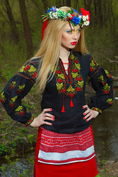 Όμορφο κορίτσι ουκρανική εθνική ενδυμασία ποζάρουν — Φωτογραφία Αρχείου