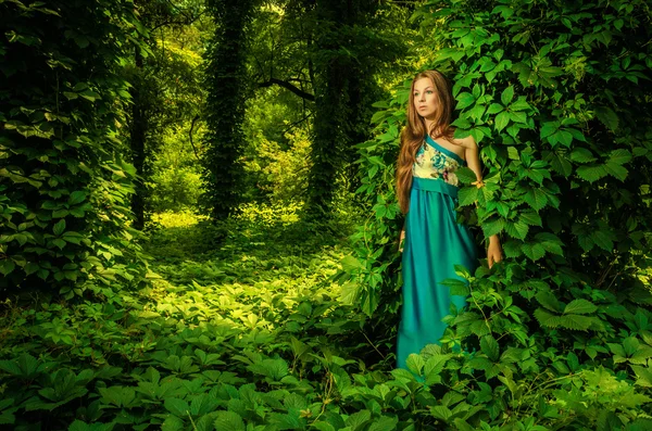 Yaz aylarında poz uzun mavi bir elbise kız güzel