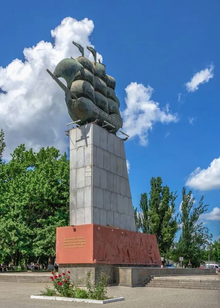 Kherson Ucrânia 2021 Monumento Aos Primeiros Construtores Navais Aterro Rio — Fotografia de Stock