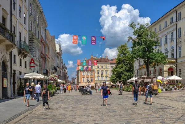 Lviv Ukraine 2021 Marché Place Rynok Dans Vieille Ville Lviv — Photo