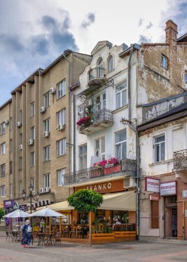 Drohobych, Ukrayna 09.07.2021. Drohobych, Ukrayna 'da pazar meydanı, bir yaz günü.