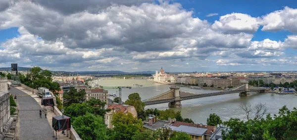 Будапешт Венгрия 1821 Год Панорамный Вид Дунай Здание Парламента Будапеште — стоковое фото