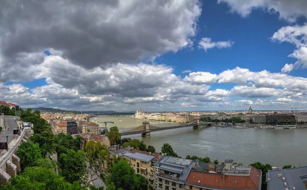 Budapest Hungary 2021 Panoramic View Danube River Embankment Budapest Hungary — Stock Photo, Image