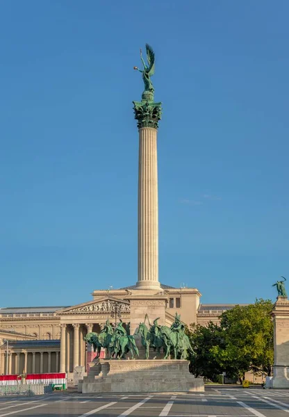 Budapest Ungheria 2021 Monumento Millennio Ungheria Piazza Degli Eroi Budapest — Foto Stock