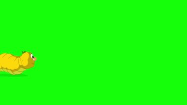 Sarı tırtıl sürünüyor. El yapımı animasyon 4K görüntüler yeşil ekranda izole edildi