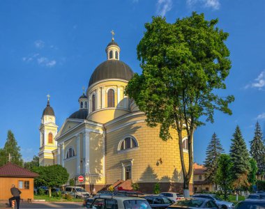 Chernivtsi, Ukrayna 11.07.2021. Ukrayna, Chernivtsi 'deki Kutsal Ruh Katedrali, güneşli bir yaz gününde.