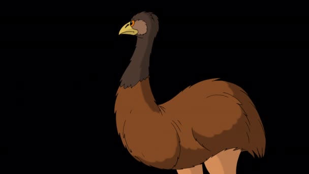 Brown Ostrich Screaming Indignantly Handmade Animated Footage Isolated Alpha Channel — Stock Video