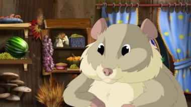 Evinde gri bir hamster var. El yapımı HD animasyon görüntüleri