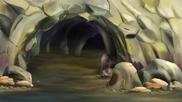 Entrada Cueva Del Hombre Prehistórico Fondo Pintura Digital Ilustración — Foto de Stock