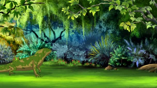 Zielona Iguana Lesie Deszczowym Ręcznie Robione Animowane Filmy — Wideo stockowe