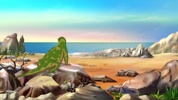 Green Marine Iguana Island Ocean Handmade Animated Footage — Video