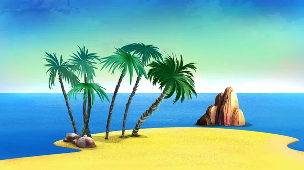 Palm Trees Sandy Beach Tropics Digital Painting Background Illustration — ストック写真