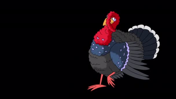 Red Head Turkey Bird Walks Handmade Animated Footage Isolated Alpha — Vídeo de stock