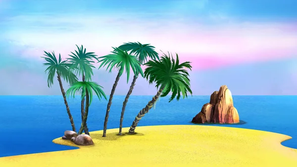 Tropiklerdeki Kumlu Sahilde Palmiye Ağaçları Dijital Boyama Arkaplanı Resimler — Stok fotoğraf