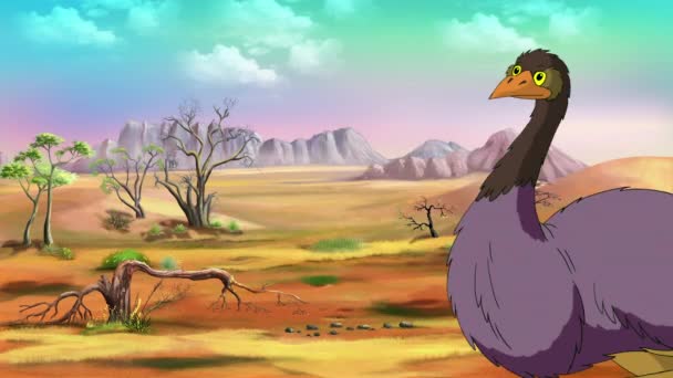 Ostrich Comes Screams Leaves Handmade Animated Footage — Vídeo de stock