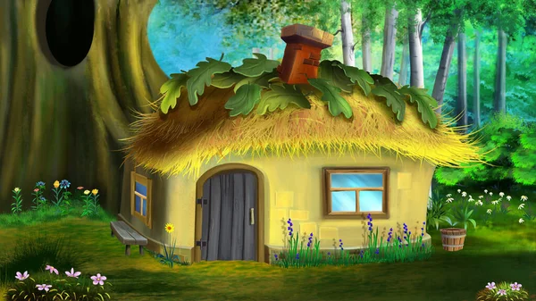 Fairy Tale Gnome House Forest Digital Painting Background Illustration — Stockfoto