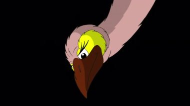 Head of an ostrich appears and disappears. Handmade animated 4K footage isolated with alpha channel. 