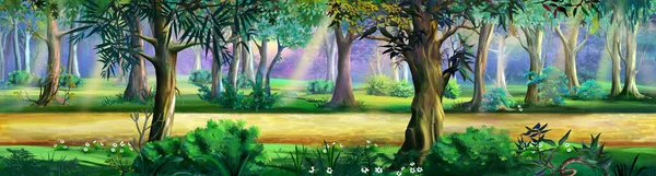 Pathway Public Park Sunny Summer Day Digital Painting Background Illustration — стоковое фото