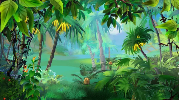 Colorful Tropical Plants Rainforest Digital Painting Background Illustration — Fotografia de Stock
