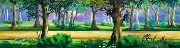 Pathway Public Park Sunny Summer Day Digital Painting Background Illustration — Stockfoto