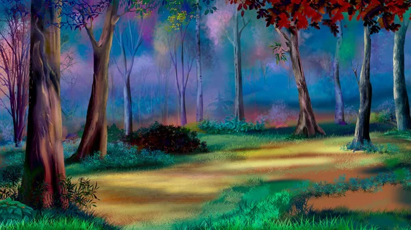森の秋の森の中でグレード デジタル絵画の背景 イラスト — ストック写真