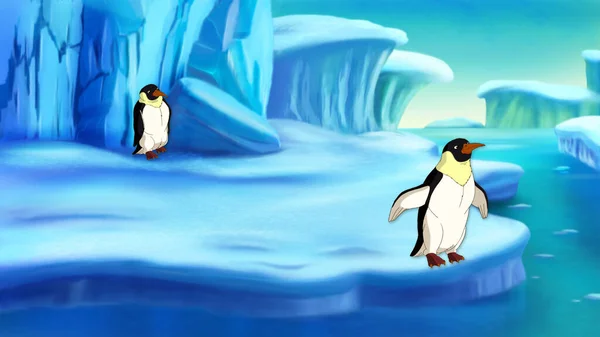 Pingviner Isåsarna Nordsjön Digital Målning Bakgrund Illustration — Stockfoto