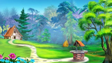 Bir yaz günü köyün bahçesinde. Dijital Boyama Arkaplanı, Resimler.