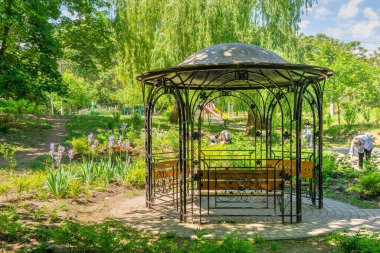 Odessa, Ukrayna 27.05.2022. Güneşli bir bahar gününde Ukrayna 'nın Odessa kentindeki Özgürlük Parkı' nda bir oyuk.