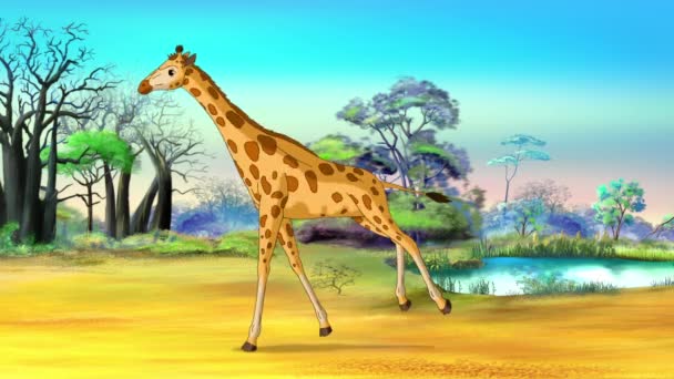 Afrikaanse Giraffen Savanne Een Zonnige Dag Handgemaakte Geanimeerde Beelden — Stockvideo