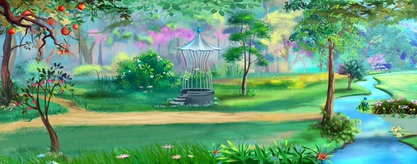 Pathway Public City Park Bridge Stream Digital Painting Background Illustration — Stock Photo, Image