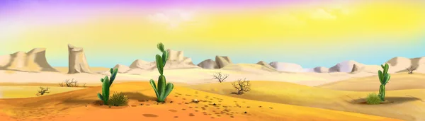 Cacti Desert Landscape Sunny Day Digital Painting Background Illustration — Stock Photo, Image