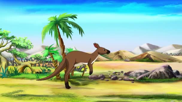 オーストラリアのカンガルーの群れジャンプ 手作りアニメーションHd映像 — ストック動画