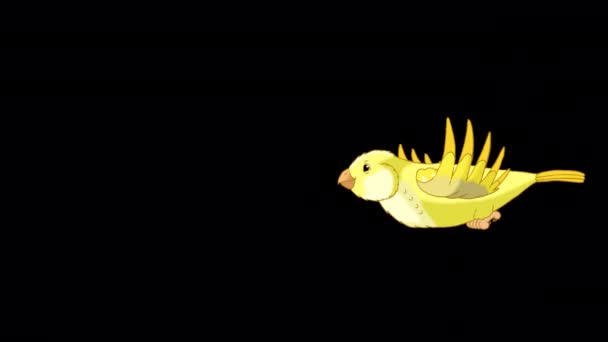 Vliegen Met Gele Kanarie Handgemaakte Geanimeerde Lussen Beelden Geïsoleerd Alfa — Stockvideo