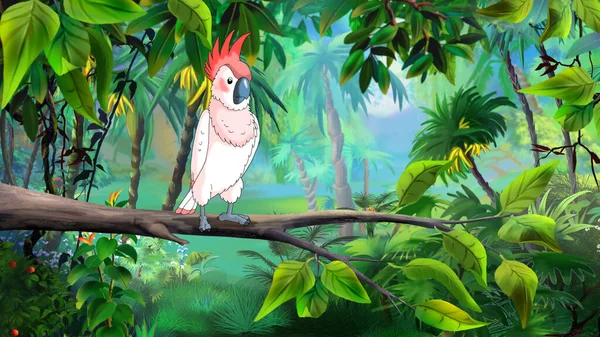 Попугай Какаду Тропическом Лесу Цифровая Живопись Фон Иллюстрация — стоковое фото