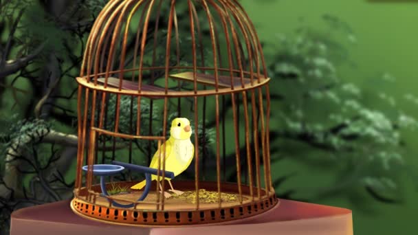 Domestic Yellow Canary Cage Handmade Animated Looped Footage — Stockvideo