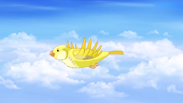 Yellow Canary Flying Sky Handmade Animated Looped Footage — Video Stock