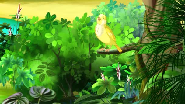 Yellow Canary Twittering Tree Handmade Animated Looped Footage — Stockvideo