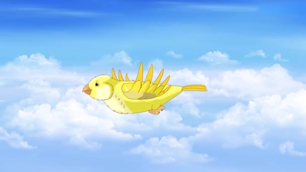 Yellow Canary Flying Sky Handmade Animated Looped Footage — Stockvideo