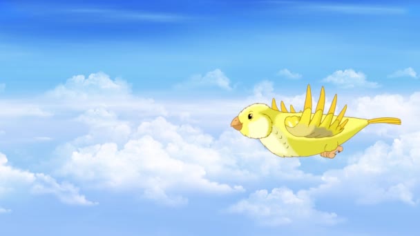 Yellow Canary Flying Sky Handmade Animated Looped Footage — Αρχείο Βίντεο