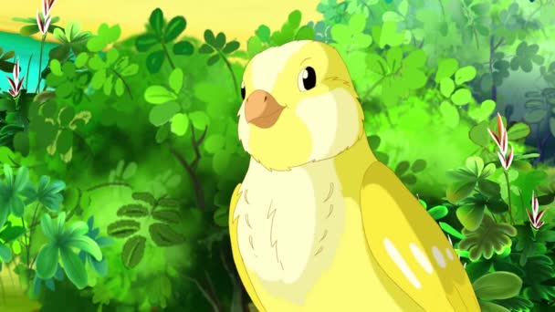 Yellow Canary Singing Close Handmade Animated Looped Footage — Stockvideo