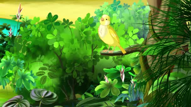 Yellow Canary Twittering Tree Handmade Animated Looped Footage — Stockvideo